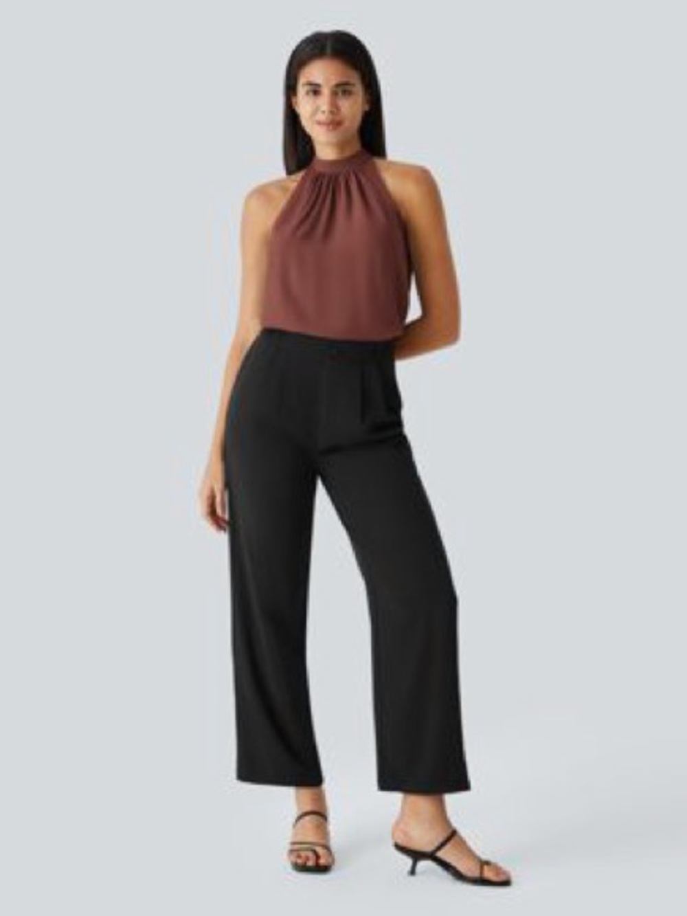 HALARA Mauve Brown High-Neck Sleeveless Blouson Top - Picture 5 of 5